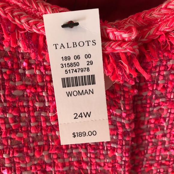 Talbots - Size 24 - Hot Pink Tweed Jacket. New with tags. - Picture 3 of 5